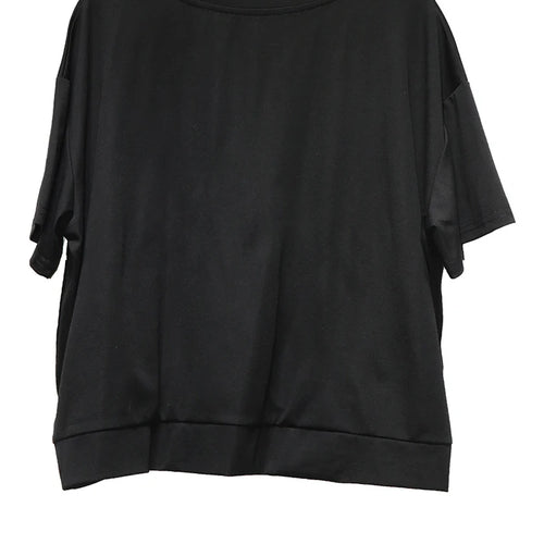 Load image into Gallery viewer, Women Black Irregular Spliced Big Size Casual T-shirt New Round Neck Short Sleeve Fashion Tide Spring Summer 2025 1DJ1297
