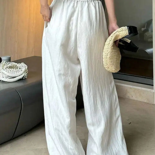 Load image into Gallery viewer, High Elastic Waist White Linen Pleated Long Elegant Wide Leg Pants New Trousers Women Fashion Spring Summer 2025 1DH6125
