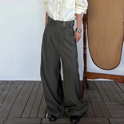 Load image into Gallery viewer, Simple Men&#39;s Suit Pants Solid Color High Waist Droop Pleated Trousers Straight Korean Version Wide Leg Male Bottom 9C8871
