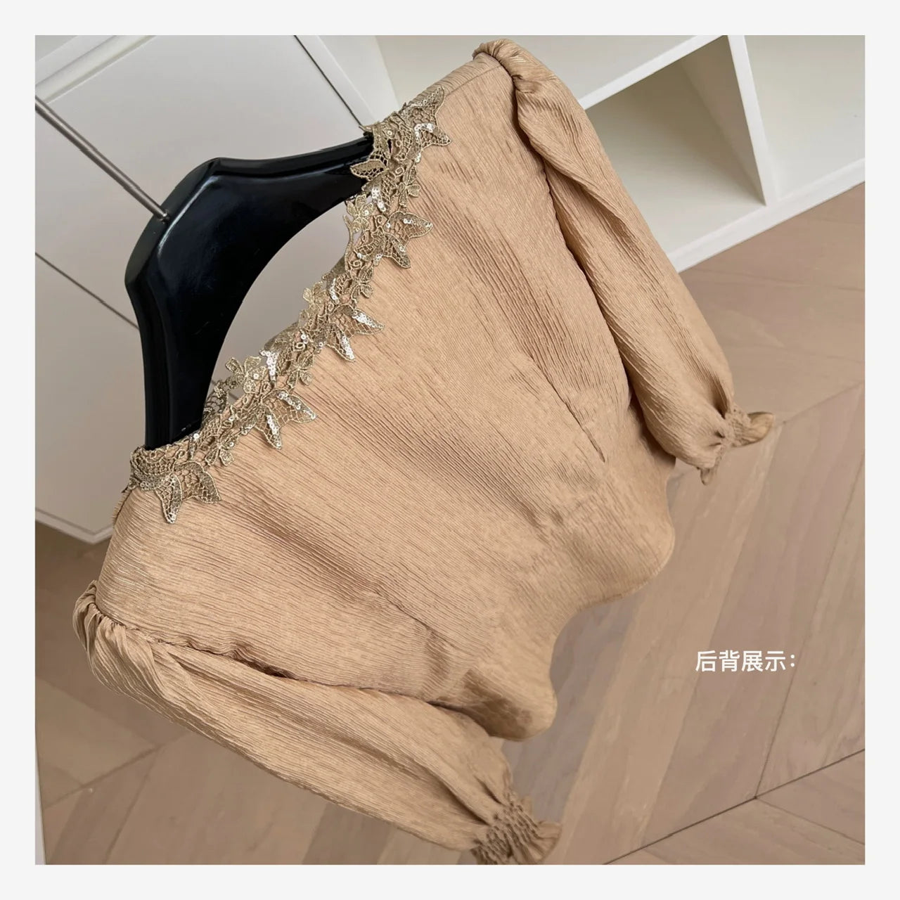 French New Ladies Slim Beige Patchwork Lace Single Breasted Short Blouse Tops Spring Brown Elegant V-neck Long Sleeve Shirt Chic
