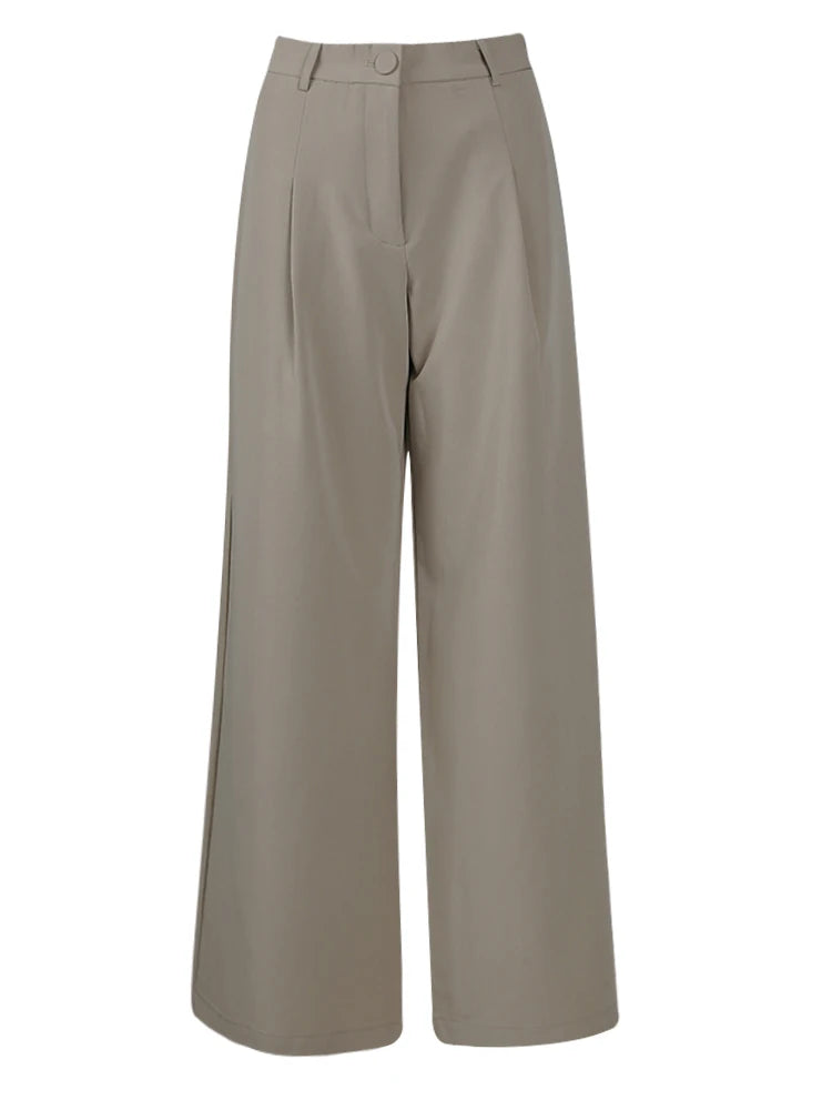 Big Size Khaki Long Blazer Wide Leg Pants Two Piece Suit New Lapel Long Sleeve Women Fashion Tide Spring Autumn 2025