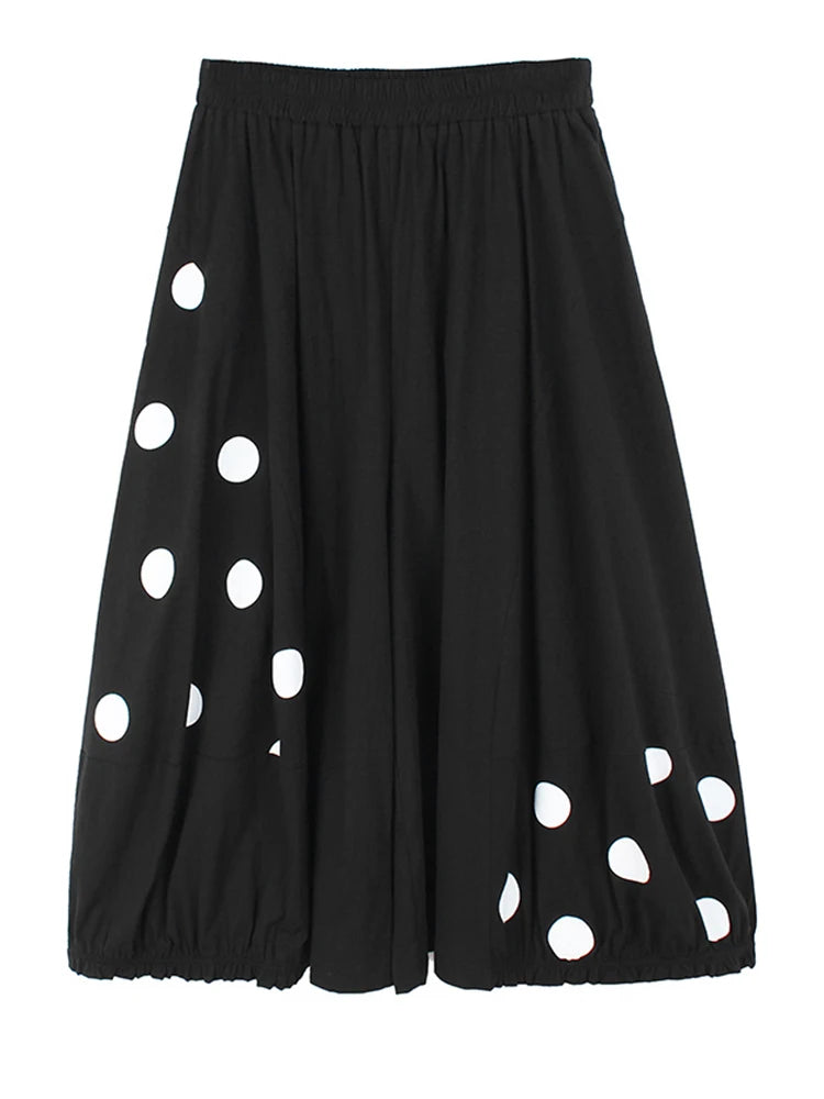 High Elastic Waist Black Dot Printed Irregular Long Wide Leg Pants New Trousers Women Fashion Spring Autumn 2025 1DH9642