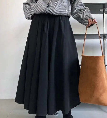 High Waist Apricot Brown Pleated Long Casual A-line Half-body Skirt Women Fashion Tide New Spring Autumn 2025 1DF5093