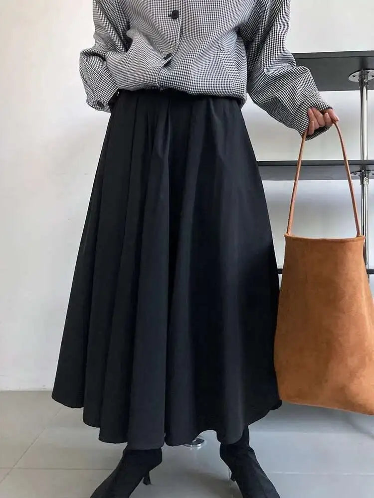 High Waist Apricot Brown Pleated Long Casual A-line Half-body Skirt Women Fashion Tide New Spring Autumn 2025 1DF5093