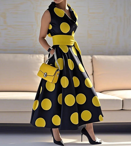 Women's Elegant Polka-dot Maxi Dresses 2025 Summer Dress Tied Waist  A-line Long Dress for Woman Clothing Party Dresses
