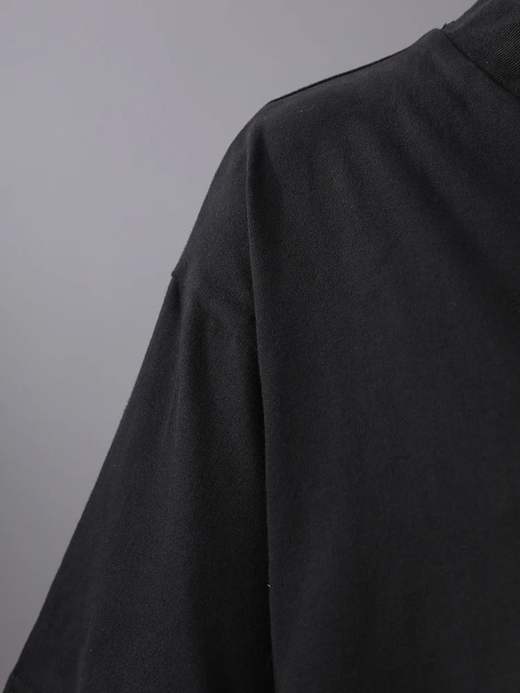 Women Black Ruffles Irregular Big Size Mini Dress New Round Neck Short Sleeve Fashion Tide Spring Summer 2025 1DH9574