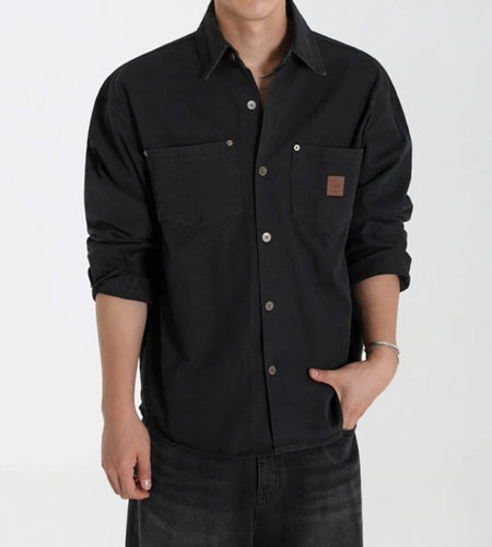 Men's Long Sleeved Shirt New Spring Loose Solid Color Casual Shirts Korean Single Breasted Trendy Lapel Jacket 9W1442