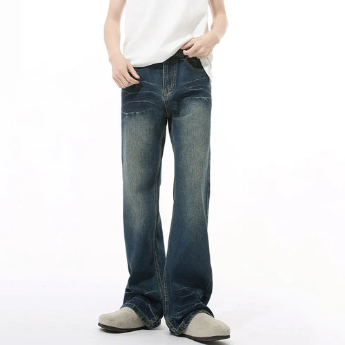 Load image into Gallery viewer, Simple Autumn Men&#39;s Jeans Slim Ripple Mill White Washing Denim Pants Korean Style Straight Leg Loose Male Bottom 9C8973
