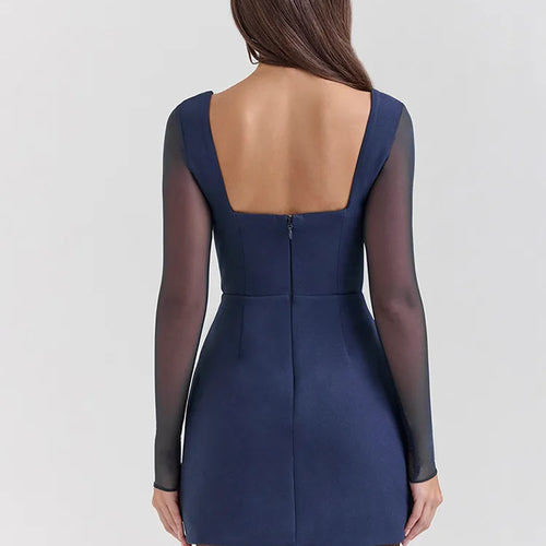 Load image into Gallery viewer, Elegant Long Sleeve Mesh Patchwork Zipper Tight Dress Women Sexy Deep V-Back Short Skirt Party Club Evening Dress 2025
