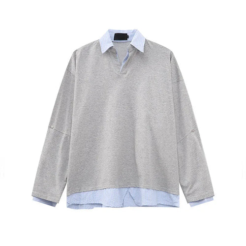 Load image into Gallery viewer, Men&#39;s T-shirts New Style Fake Two-piece Patchwork Contrast Color Splicing Lapel Long Sleeved Loose Top Summer 9W1603
