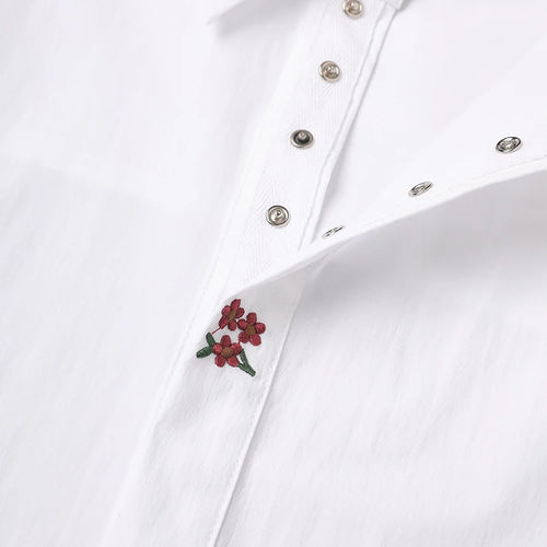 Load image into Gallery viewer, Women White Embroidery Big Size Elegant Blouse New Lapel Long Sleeve Shirt Fashion Tide Spring Autumn 2025 CPG3311
