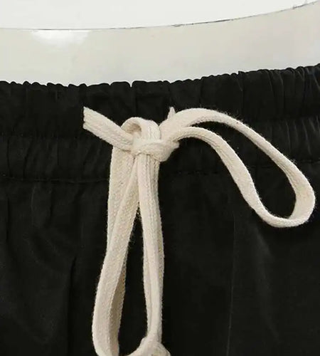 Women Black Irregular Zipper Drawstring Wide Leg Shorts New High Waist Trousers Fashion Tide Spring Summer 2025 1DH4518