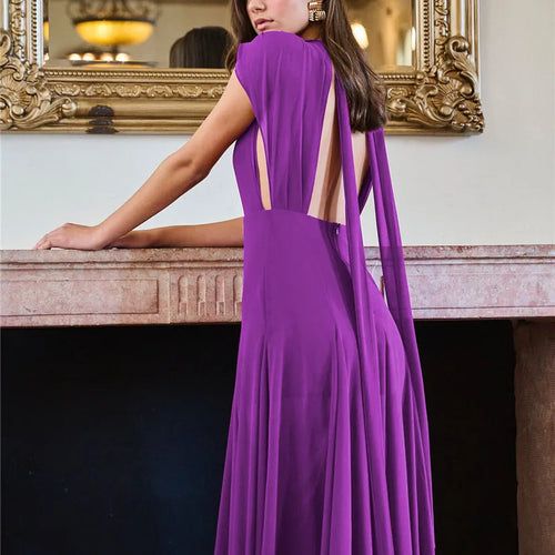 Load image into Gallery viewer, Deep V Neck High Split Sexy Maxi Dress For Women Fashion Purple Sleeveless Backless Long Tank Dress Femme Elegant Dress
