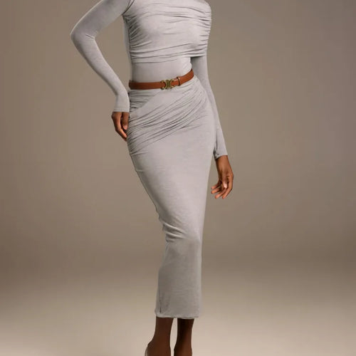 Load image into Gallery viewer, Fashion Round Neck Long Sleeve Elastic Tight Dress For Women 2025 Spring New Elegant Party Dress Slim Medium Long Dress
