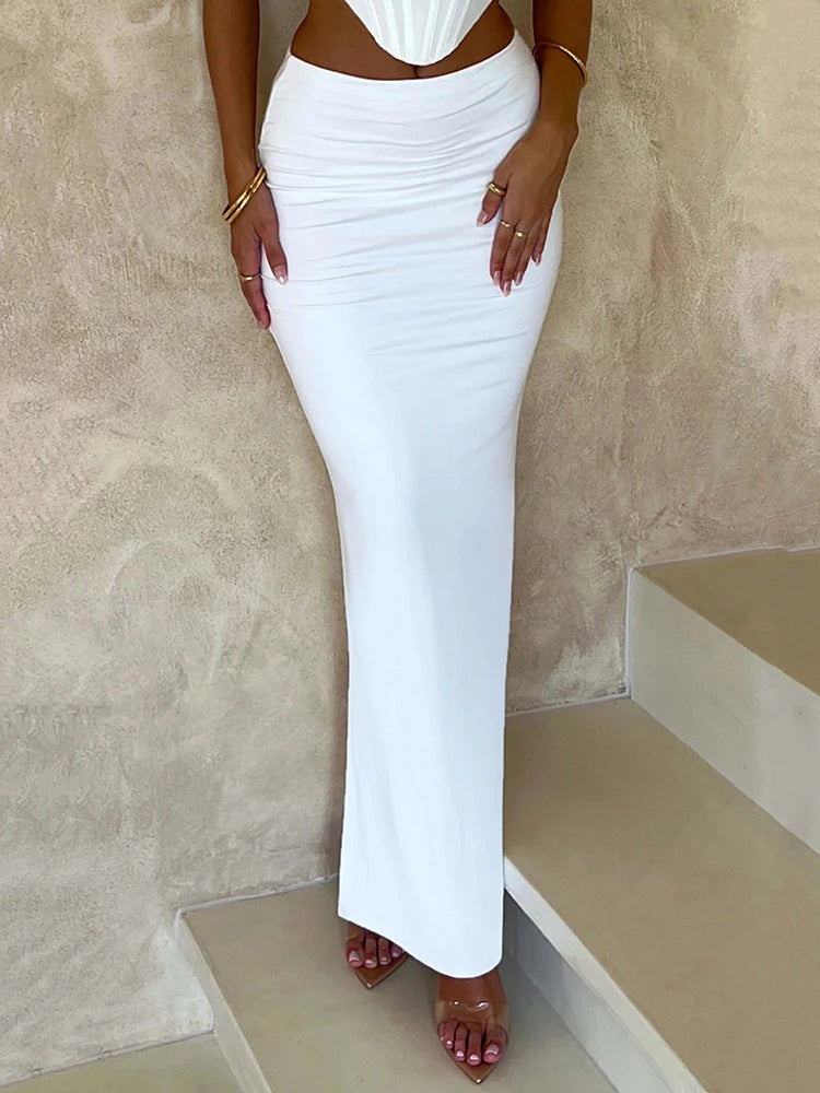 Thickened Fabric Sexy Maxi Skirt Women 2023 Autumn Winter New Solid High Waist Skinny Club Party Long Skirt Elegant