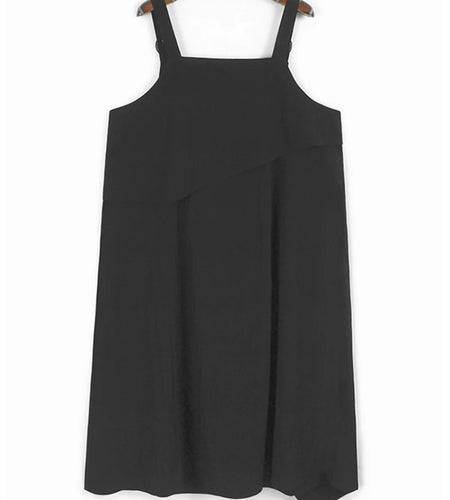 Women Black Irregular Big Size Midi Strap Dress New Square Collar Sleeveless Fashion Tide Spring Autumn 2025 1DJ1229