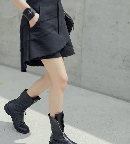 Women Black Irregular Double Layers Burr Wide Leg Shorts New High Waist Trousers Fashion Tide Spring Summer 2025 1DJ0723