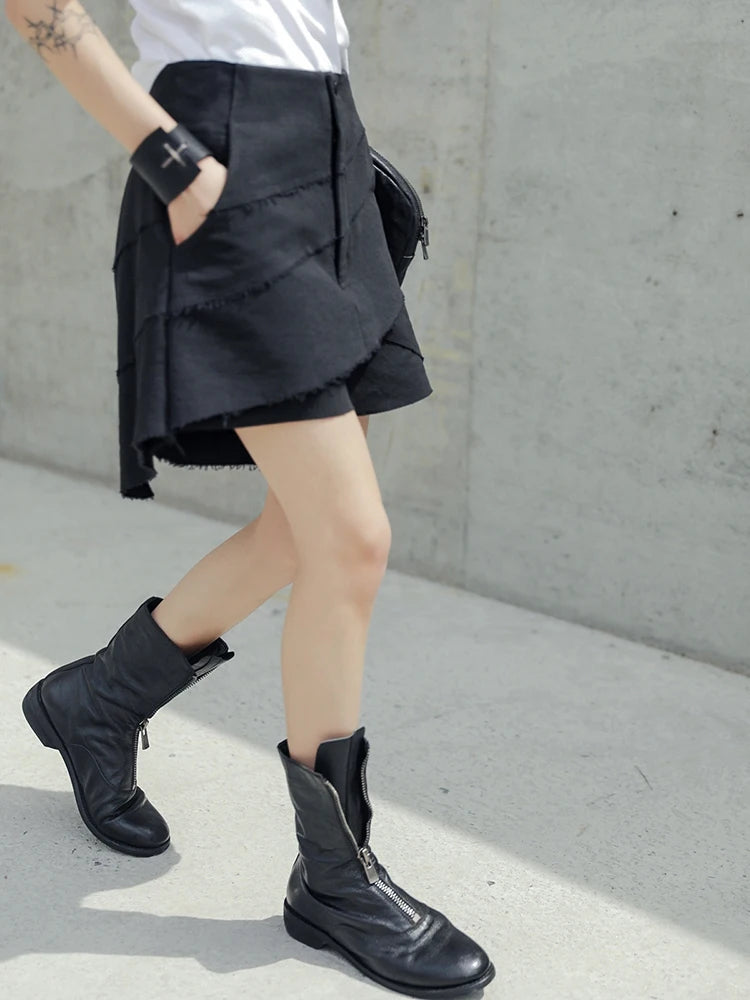 Women Black Irregular Double Layers Burr Wide Leg Shorts New High Waist Trousers Fashion Tide Spring Summer 2025 1DJ0723