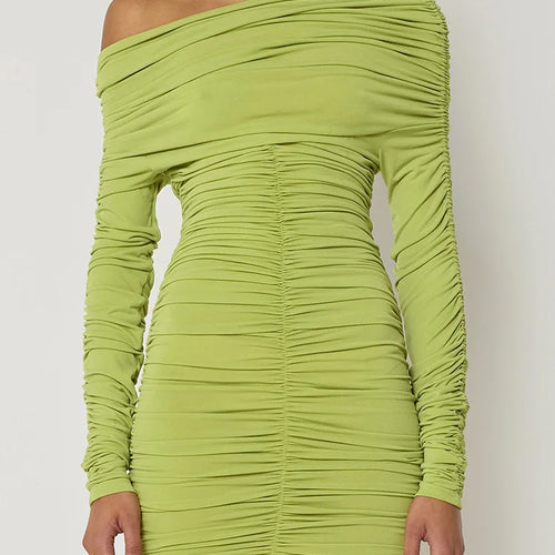 Load image into Gallery viewer, Elegant Long Sleeved Pleated Elastic Tight Dress Women 2025 New Autumn/Winter Short Skirt Sexy Slim Party Club Vestido
