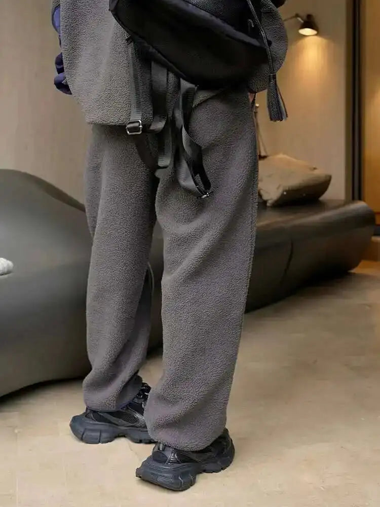 High Elastic Waist Gray Brief Thick Long Wide Leg Pants New Loose Fit Trousers Women Fashion Autumn Winter 2025 1DH1187