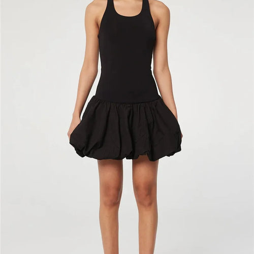 Load image into Gallery viewer, Black Sleeveless Puffy Dress For Women Fashion Round Neck High Waist Backless A-line Loose Sexy Dress Clothes
