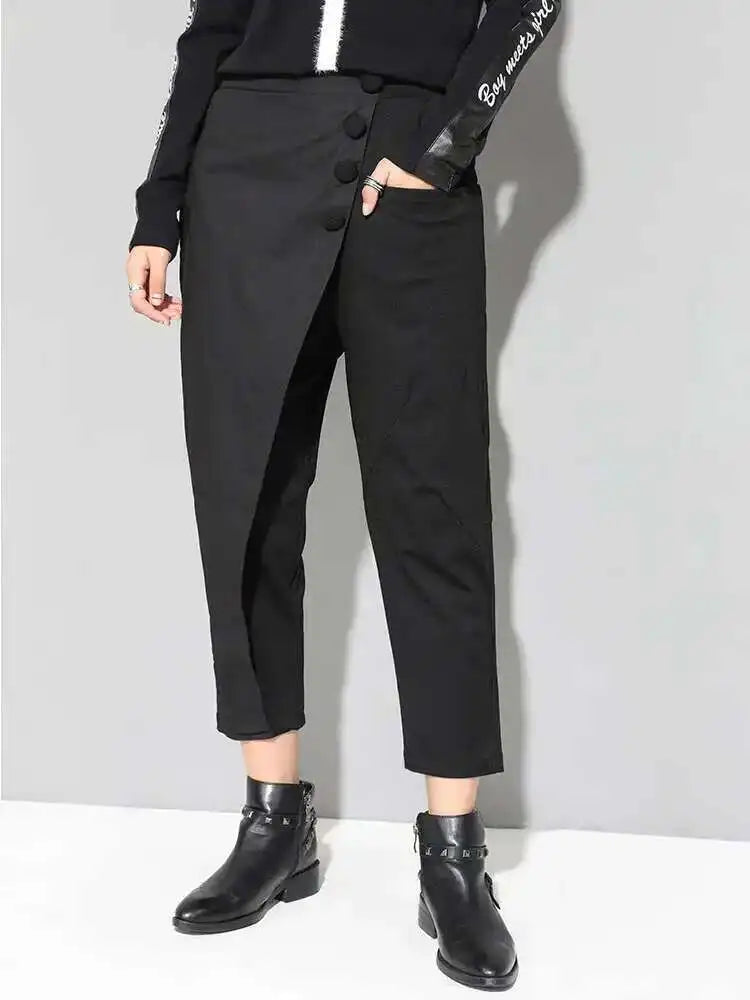 High Elastic Waist Black Asymmetric Casual Pants New Loose Fit Trousers Women Fashion Tide Spring Autumn 2025 1DF4648