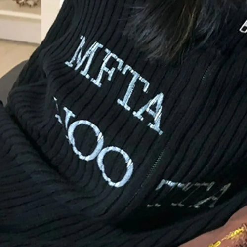 Load image into Gallery viewer, Y2k Aesthetic Letter Jacquard Knitted Cardigan Women Vintage Double Zippers Jacket Harajuku Loose Sweater Coat Grunge Streetwear
