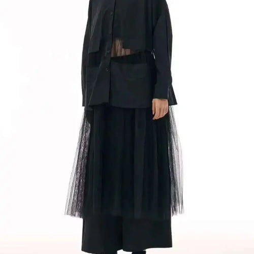 Load image into Gallery viewer, Women Black Mesh Perspective Big Size Midi Shirt Dress New Lapel Long Sleeve Fashion Tide Spring Autumn 2025 1DJ0140
