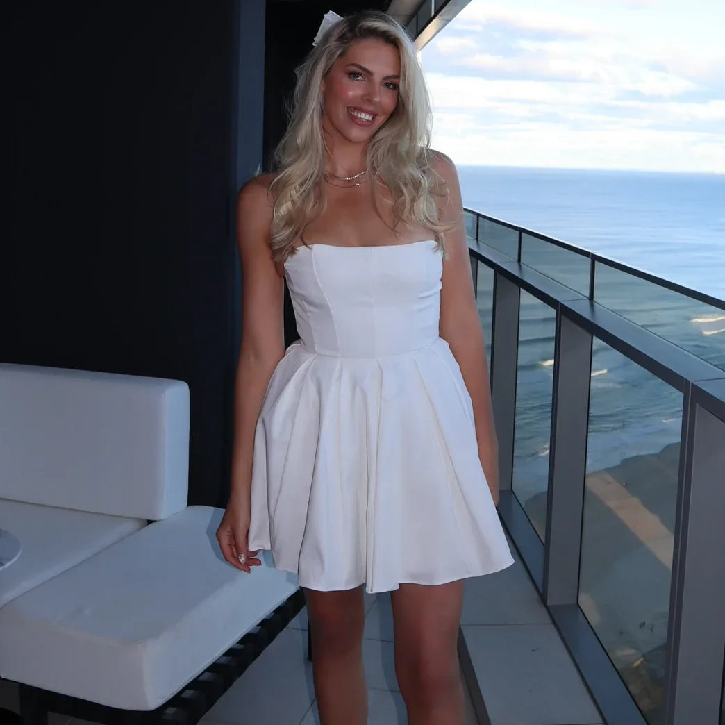 Elegant Strapless Bodycon Party Dresses 2024 New Mini White Corset Dress Sexy Casual Holiday Flare Dress 2024