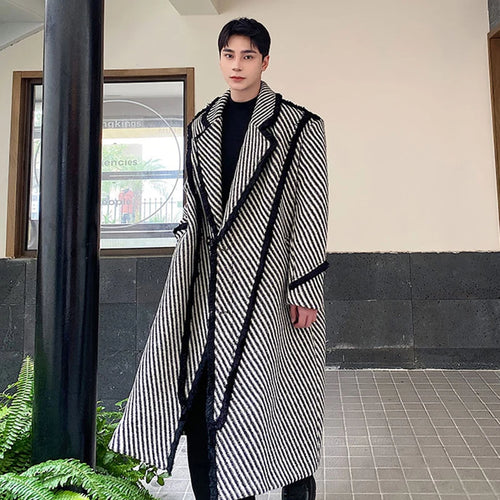 Load image into Gallery viewer, Winter Men&#39;s Woolen Long Coat Thickened Weave Twill Lapel Wool OverCoat Korean Style Windbreaker Trend Autumn 9C3302
