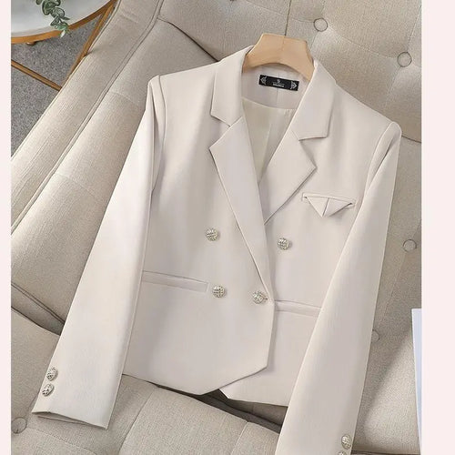 Load image into Gallery viewer, Spring Autumn Fashion New Black Beige Irregular Blazers Jacket Women Korean Brown Long Sleeve Office Ladies Double-breasted Coat
