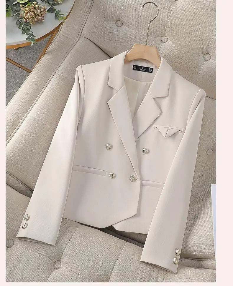 Spring Autumn Fashion New Black Beige Irregular Blazers Jacket Women Korean Brown Long Sleeve Office Ladies Double-breasted Coat
