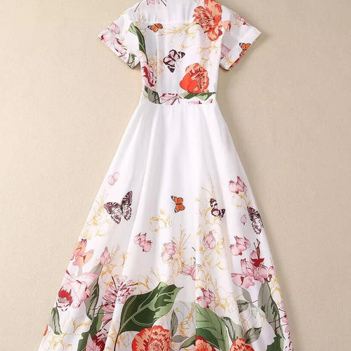 Load image into Gallery viewer, Colorblock Floral Printted Casual Midi Dresses For Women Lapel Long Sleeve Patchwork Button Loose Dresses Female
