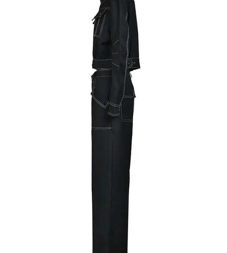 Black Jacket Big Size Wide Leg Pants Two Piece Suit New Lapel Long Sleeve Women Fashion Tide Spring Autumn 2025  CPG0425