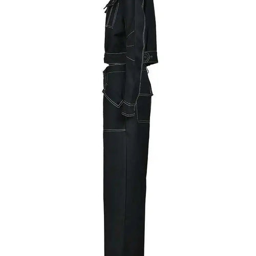 Load image into Gallery viewer, Black Jacket Big Size Wide Leg Pants Two Piece Suit New Lapel Long Sleeve Women Fashion Tide Spring Autumn 2025  CPG0425
