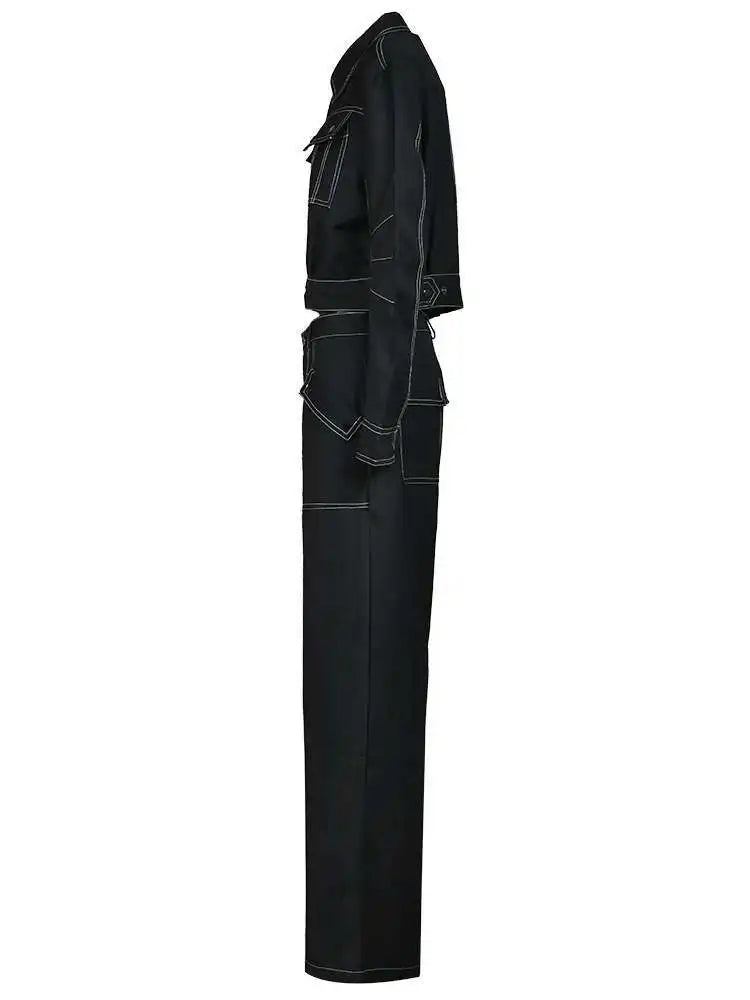 Black Jacket Big Size Wide Leg Pants Two Piece Suit New Lapel Long Sleeve Women Fashion Tide Spring Autumn 2025  CPG0425