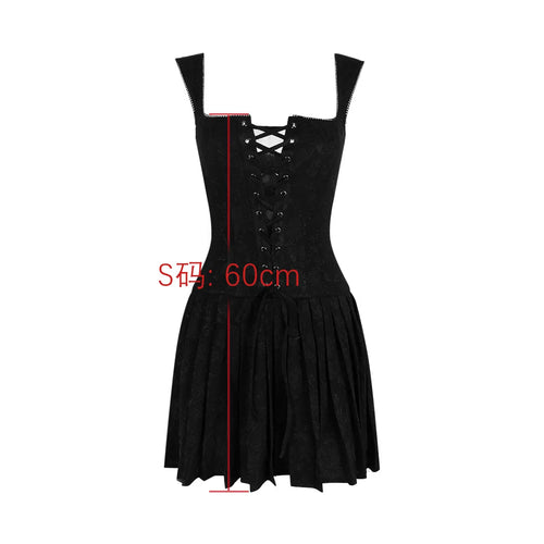 Load image into Gallery viewer, Lace Up One Piece Dresses for Women 2023 Vintage Embroidery A Line Pleated Dress Mini Xmas Birthday Party Dress Sexy
