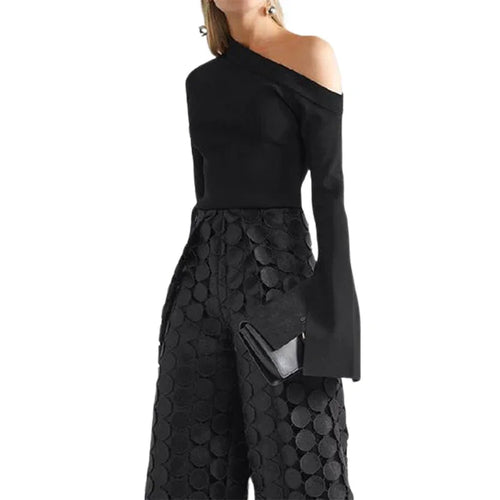 Load image into Gallery viewer, Women Asymmetric Black One-Shoulder Causal T-Shirts Spring Long Sleeves Simple Skinny Tops Pullovers 2024 New
