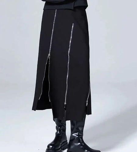 High Waist Black Zipper Irregular Design Long Casual Half-body Skirt Women Fashion Tide New Spring Autumn 2025 1DF0628