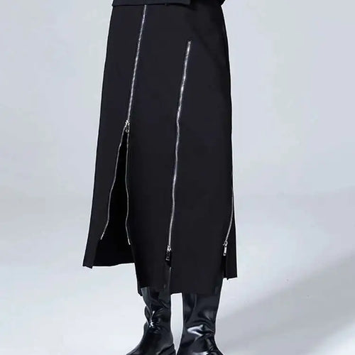 Load image into Gallery viewer, High Waist Black Zipper Irregular Design Long Casual Half-body Skirt Women Fashion Tide New Spring Autumn 2025 1DF0628
