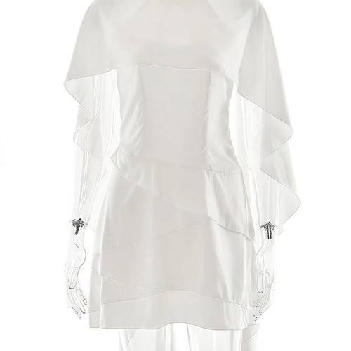 Load image into Gallery viewer, Irregular Shawl Satin Mini Dress Women White Ruffled Sleeveless Backless Lace Up A-Line Dresses Lady Evening Party Robes
