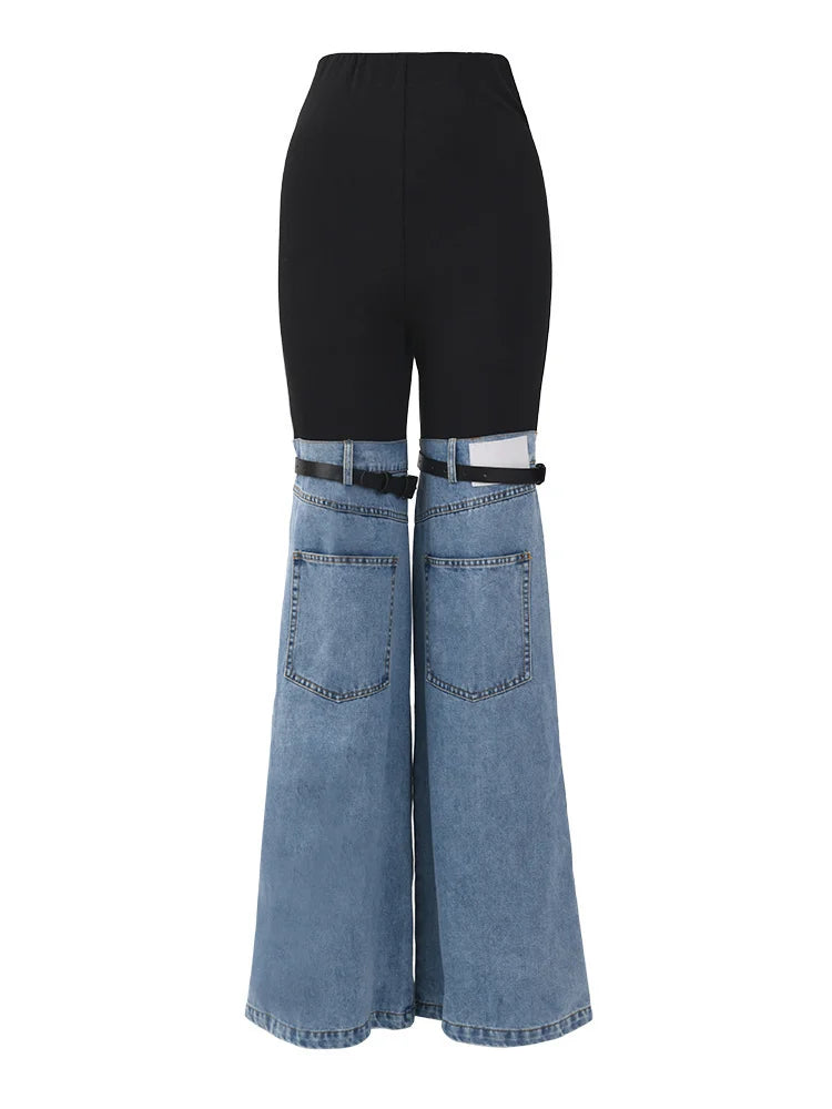 High Waist Blue Color-block Denim Long Wide Leg Jeans New Loose Women Trousers Fashion Tide Spring Autumn 2025 17A2013H01