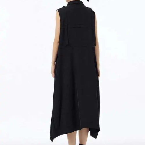 Load image into Gallery viewer, Women Army Green Button Big Size Midi Casual Shirt Dress New Lapel Sleeveless Fashion Tide Spring Summer 2025  1DH6614
