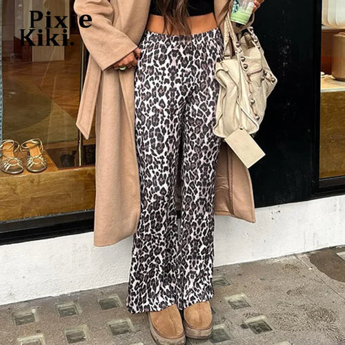 Load image into Gallery viewer, Y2k 2000s Leopard Print Flared Pants Women Trending Clothing Low Waist Comfy Pants Streetwear P77-BE17
