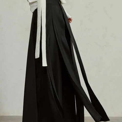 Load image into Gallery viewer, High Waist Ribbons Black Pleated Long Casual Wide Leg Pants New Trousers Women Fashion Tide Spring Autumn 2025 1DH4237
