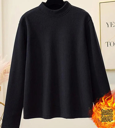 Korean Version New Black Brown Velvet Cotton Round Neck T Shirt Autumn Winter Women Yellow Slim Long Sleeve Plus Size Tops Thick
