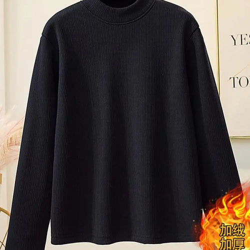 Load image into Gallery viewer, Korean Version New Black Brown Velvet Cotton Round Neck T Shirt Autumn Winter Women Yellow Slim Long Sleeve Plus Size Tops Thick
