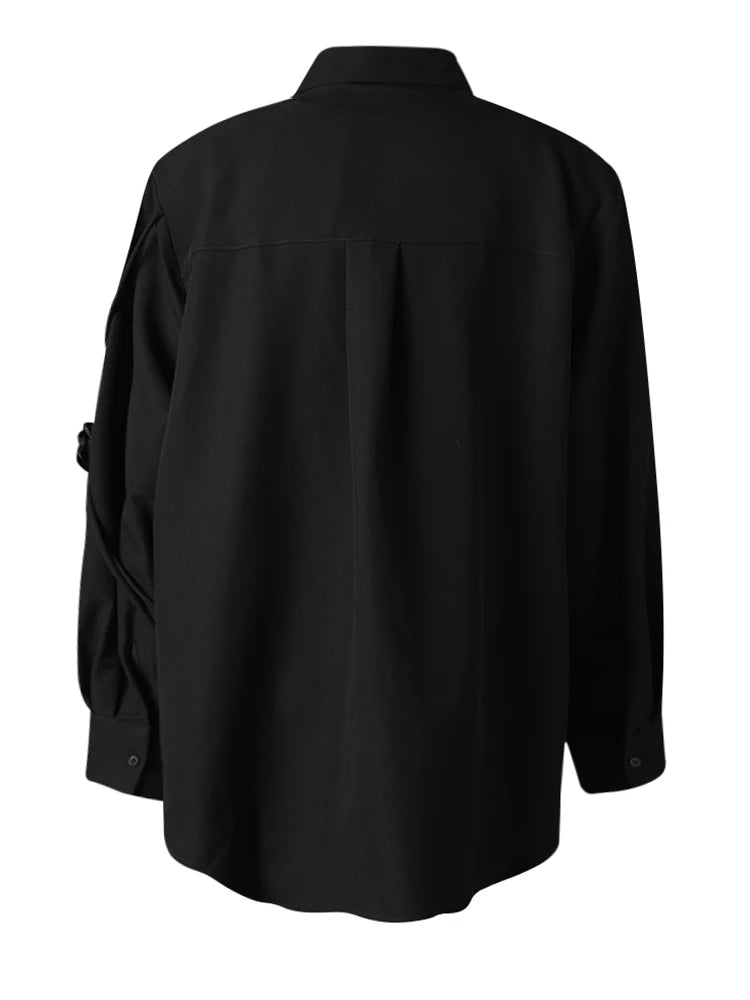 Women White 3d Flower String Big Size Elegant Blouse New Lapel Long Sleeve Shirt Fashion Tide Spring Autumn 2025 CPG3098