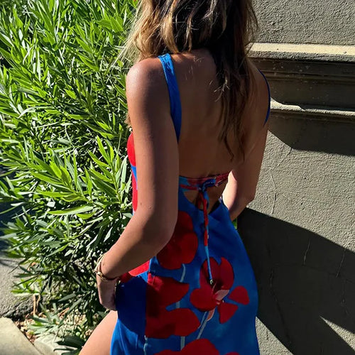 Load image into Gallery viewer, Fashion Sexy Open Back Printed Dress 2024 Summer New Women Split Slim Sleeveless Long Dress Elegant Beach Party Clothing
