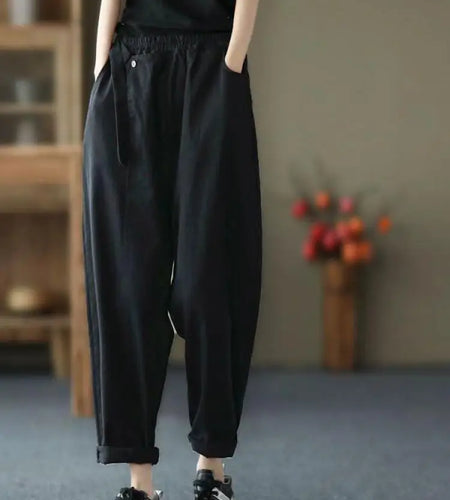 Korean Version Women Black Beige High Waist Versatile Pleated Pant Spring Summer Brown Loose Holiday Ankle-length Haren Trousers